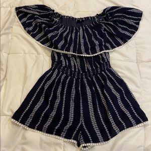 Lulus navy blue off the shoulder romper